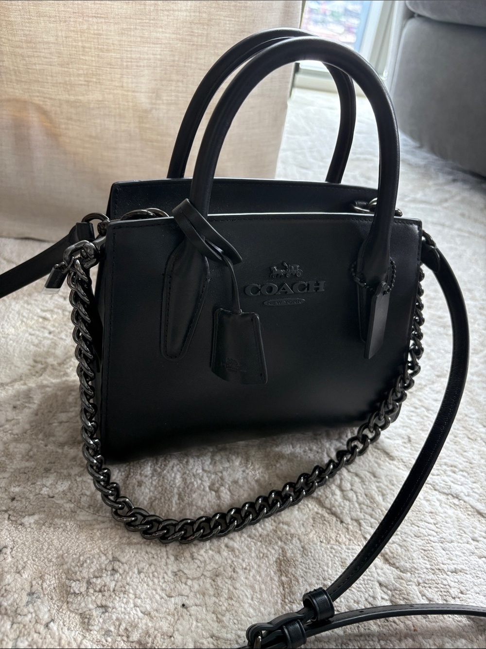 Coach Black Leather Mini Satchel with Chain Strap - Picture 4 of 15